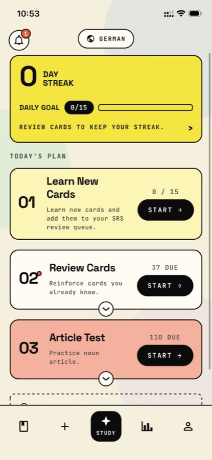 Flewi Today’s Plan — Learn, Review, Article Test