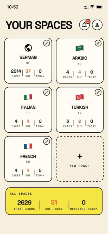 Flewi Spaces — German, Arabic, Italian, Turkish, French